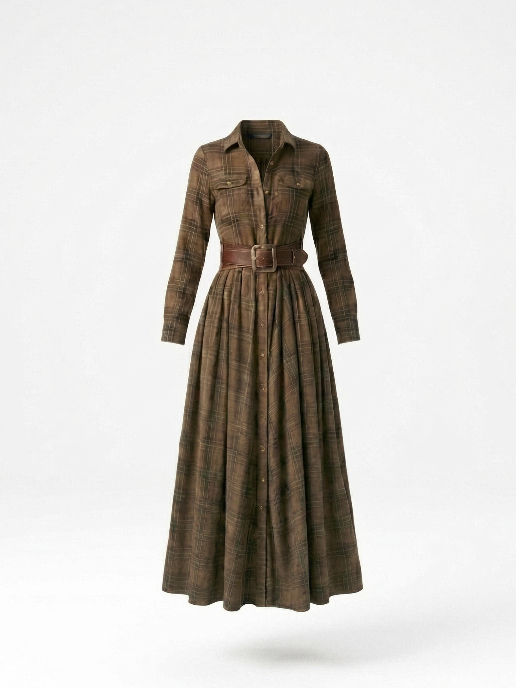 BEATRIZ™ | Vestido largo de cuadros con cinturón