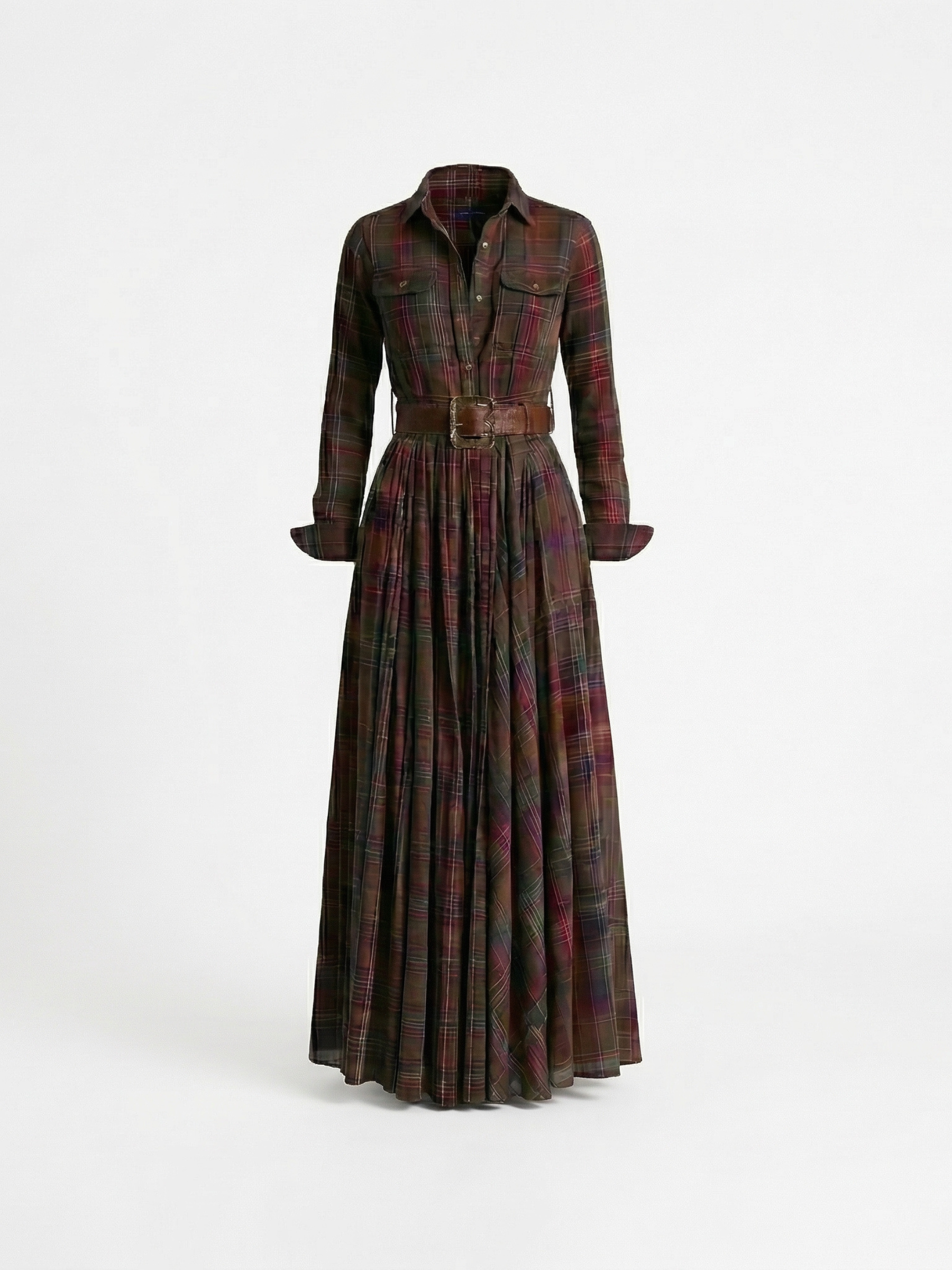 BEATRIZ™ | Vestido largo de cuadros con cinturón