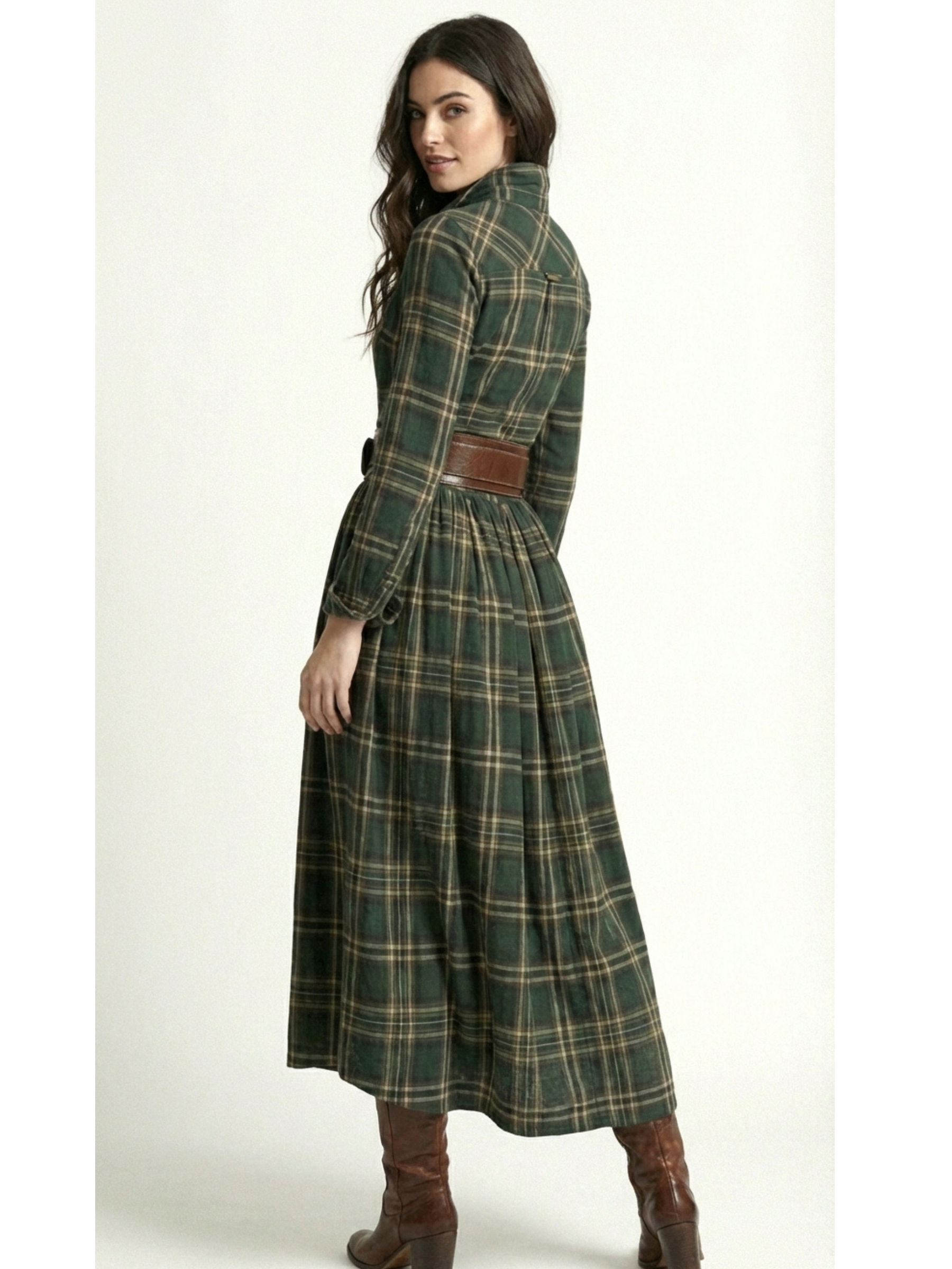 BEATRIZ™ | Vestido largo de cuadros con cinturón