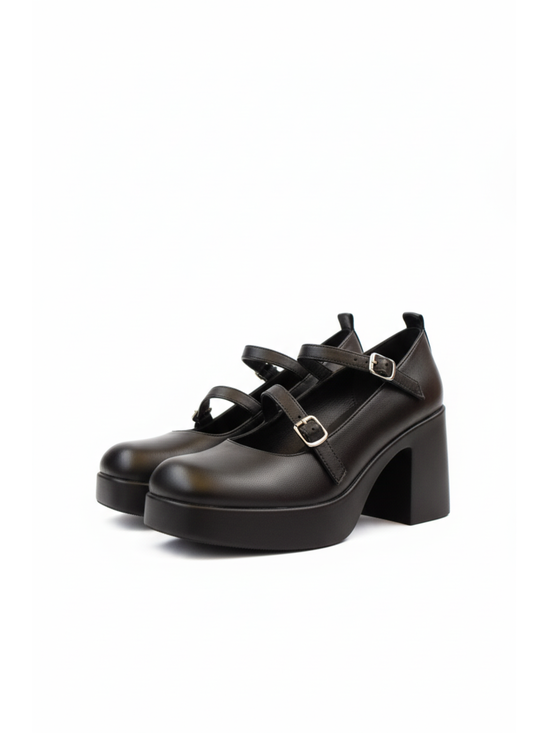 SANDRA™ | Mary Jane Cuero Negro Tacón Plataforma