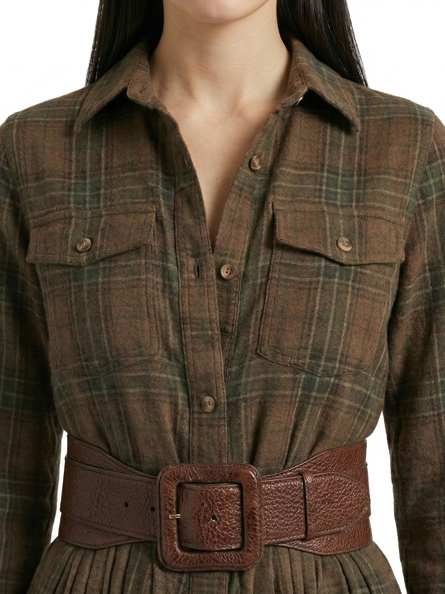 BEATRIZ™ | Vestido largo de cuadros con cinturón