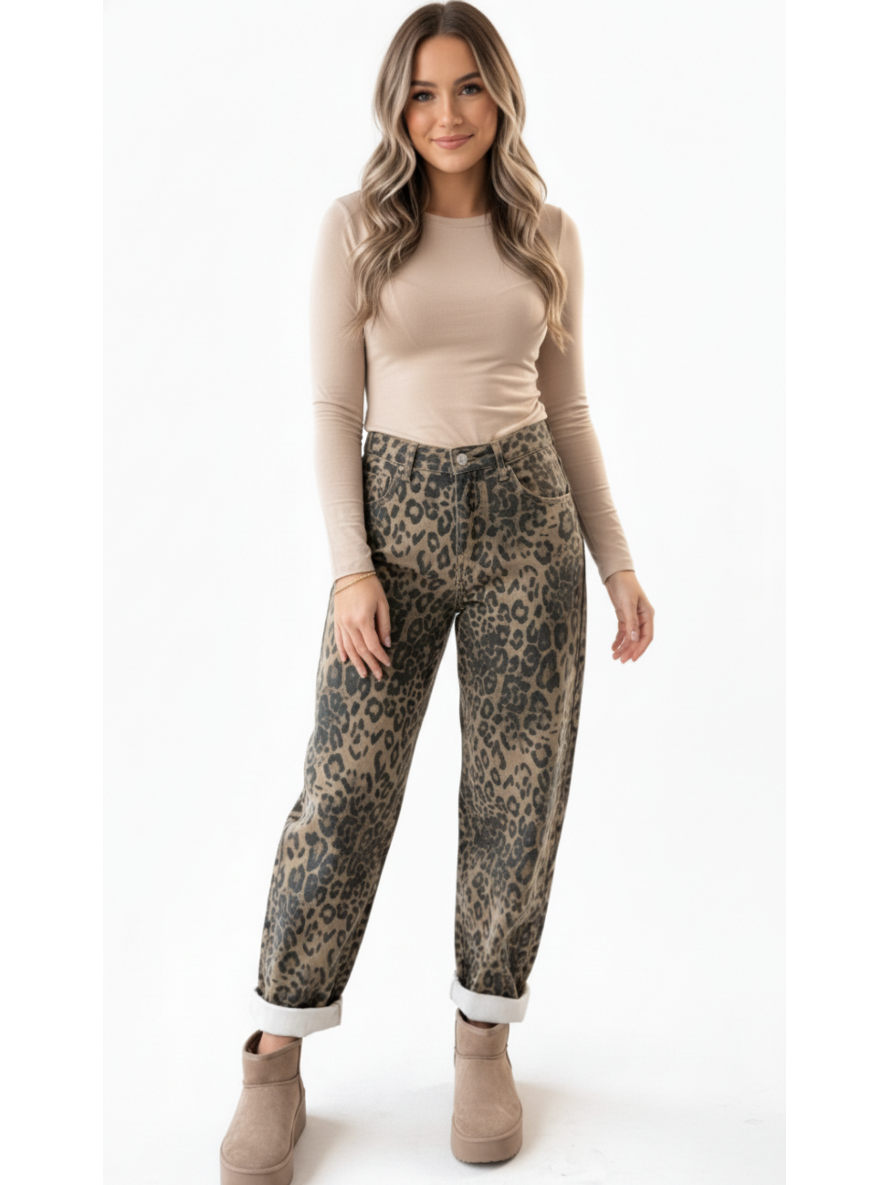 DANIELA™ | Jeans Balloon Stretch Leopardo Taupe