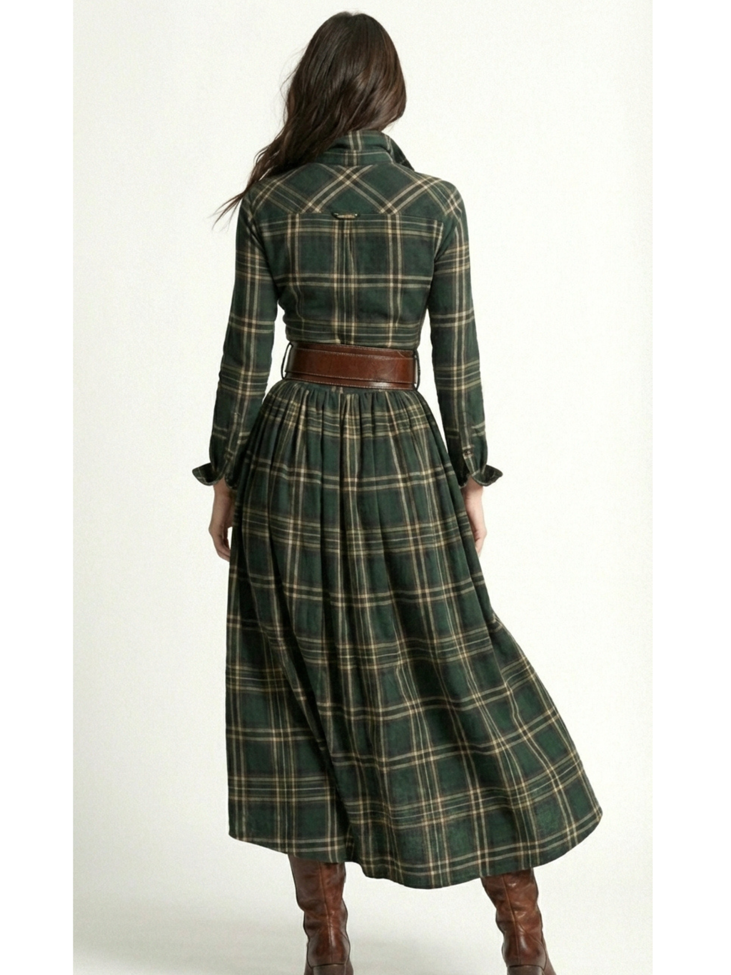 BEATRIZ™ | Vestido largo de cuadros con cinturón