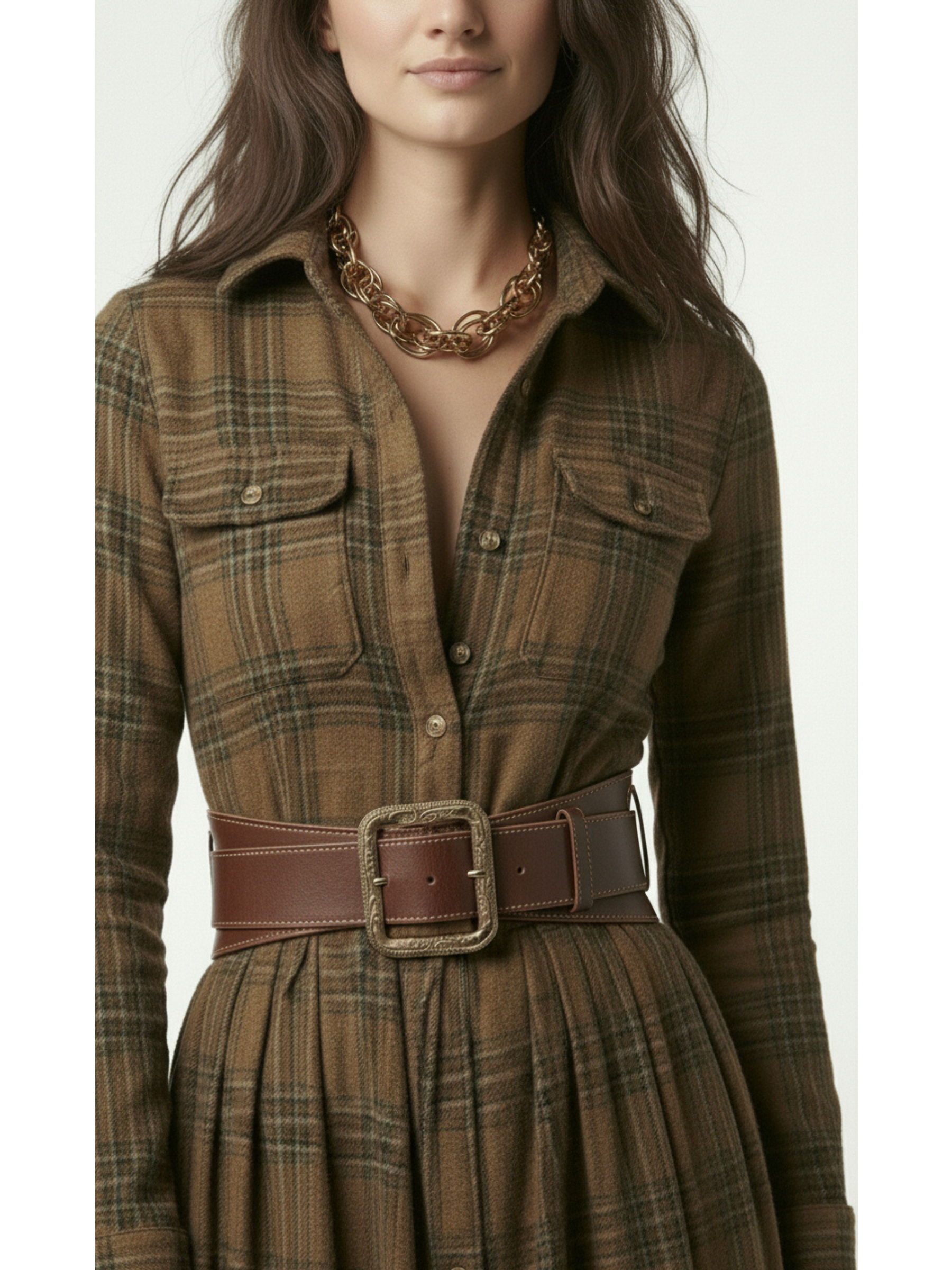 BEATRIZ™ | Vestido largo de cuadros con cinturón