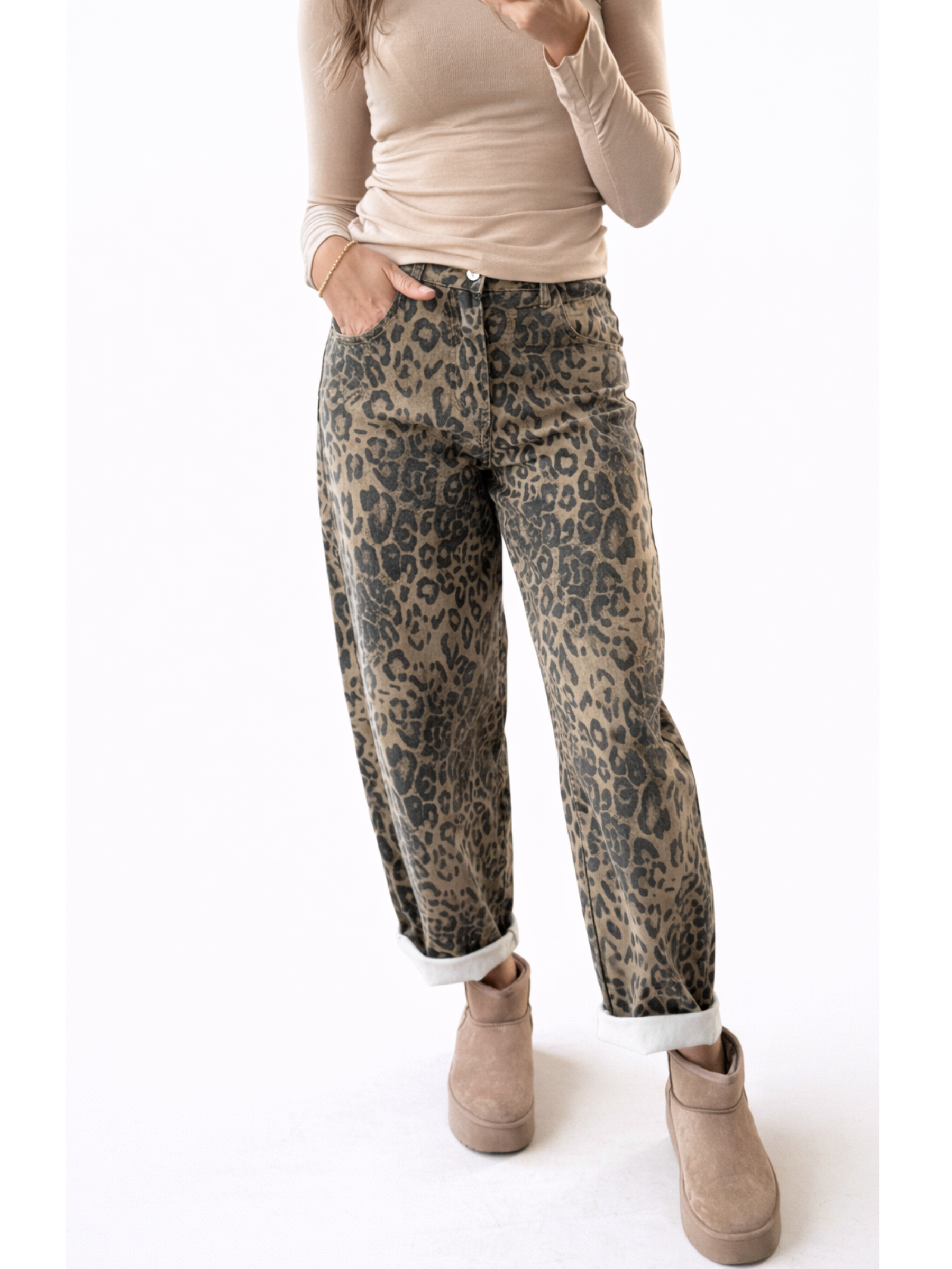 DANIELA™ | Jeans Balloon Stretch Leopardo Taupe