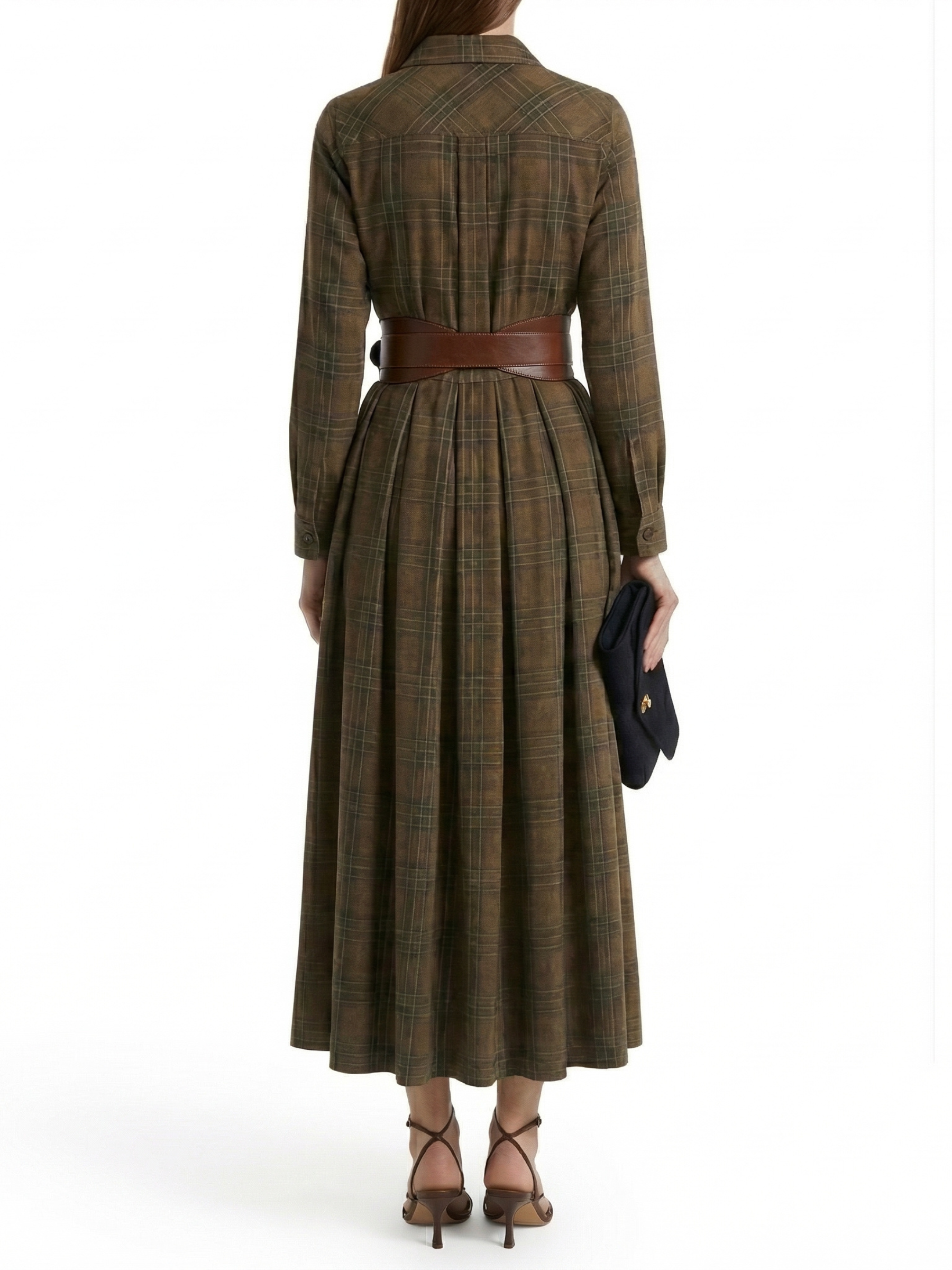 BEATRIZ™ | Vestido largo de cuadros con cinturón