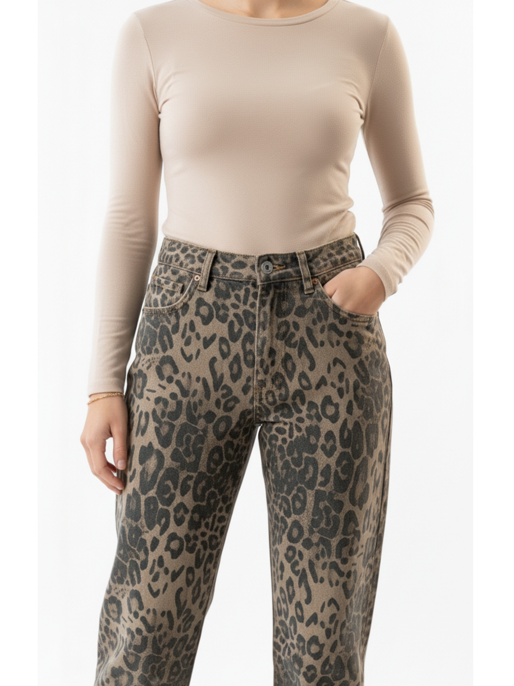 DANIELA™ | Jeans Balloon Stretch Leopardo Taupe