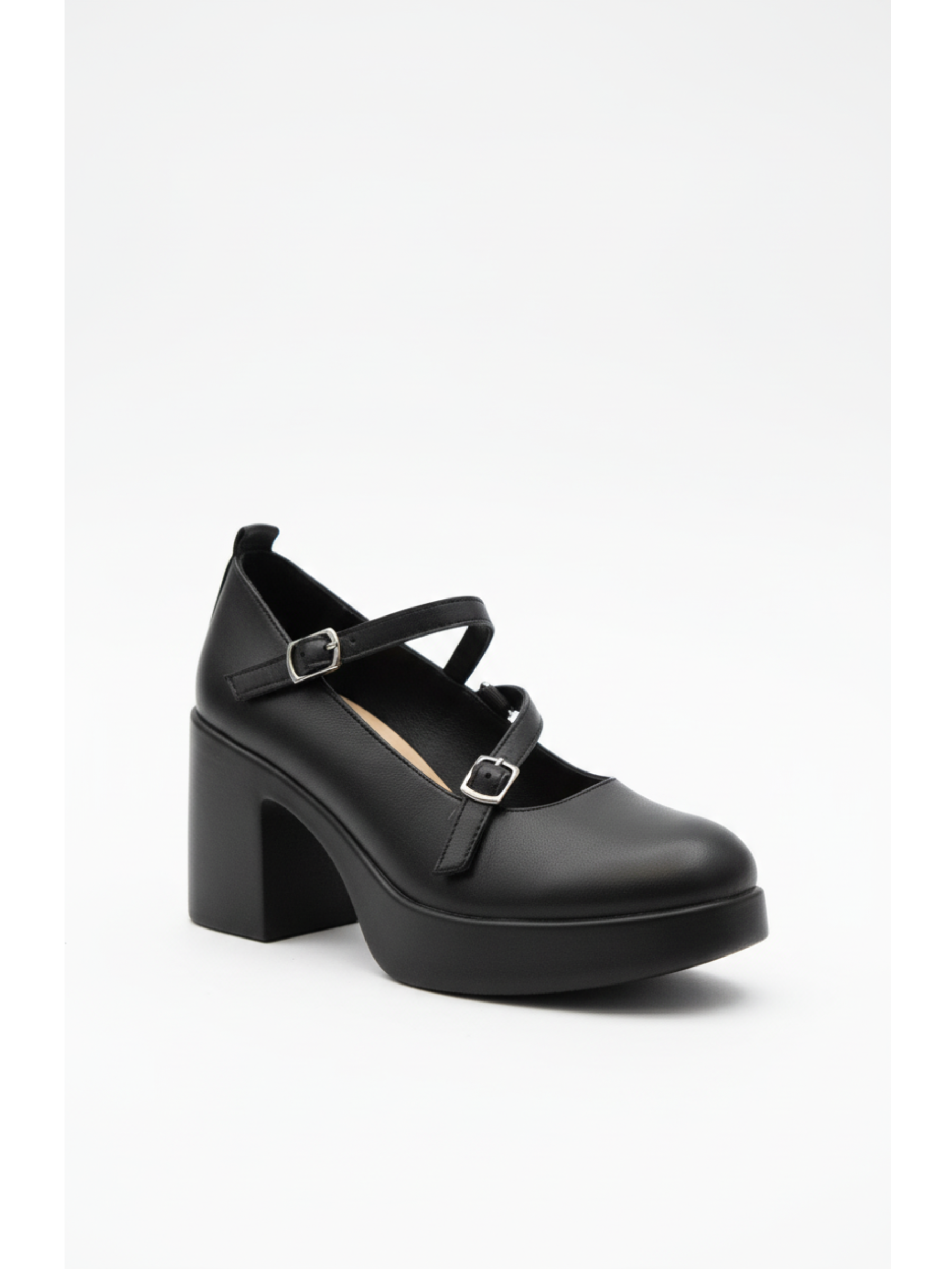 SANDRA™ | Mary Jane Cuero Negro Tacón Plataforma