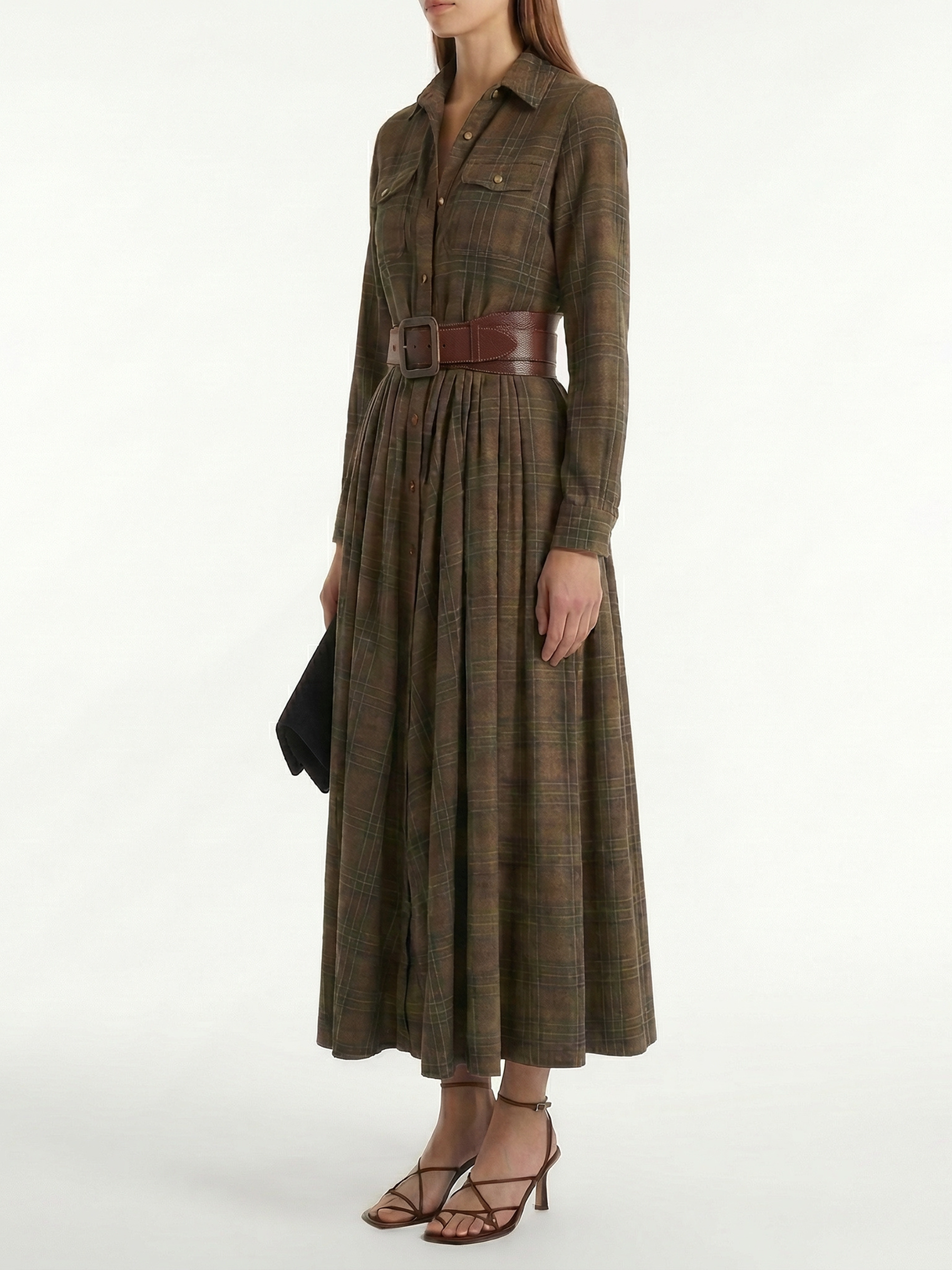 BEATRIZ™ | Vestido largo de cuadros con cinturón