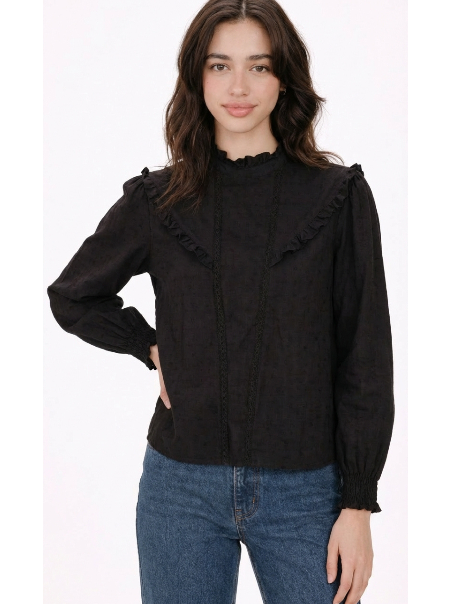Blusa Valentina™ con volantes negro
