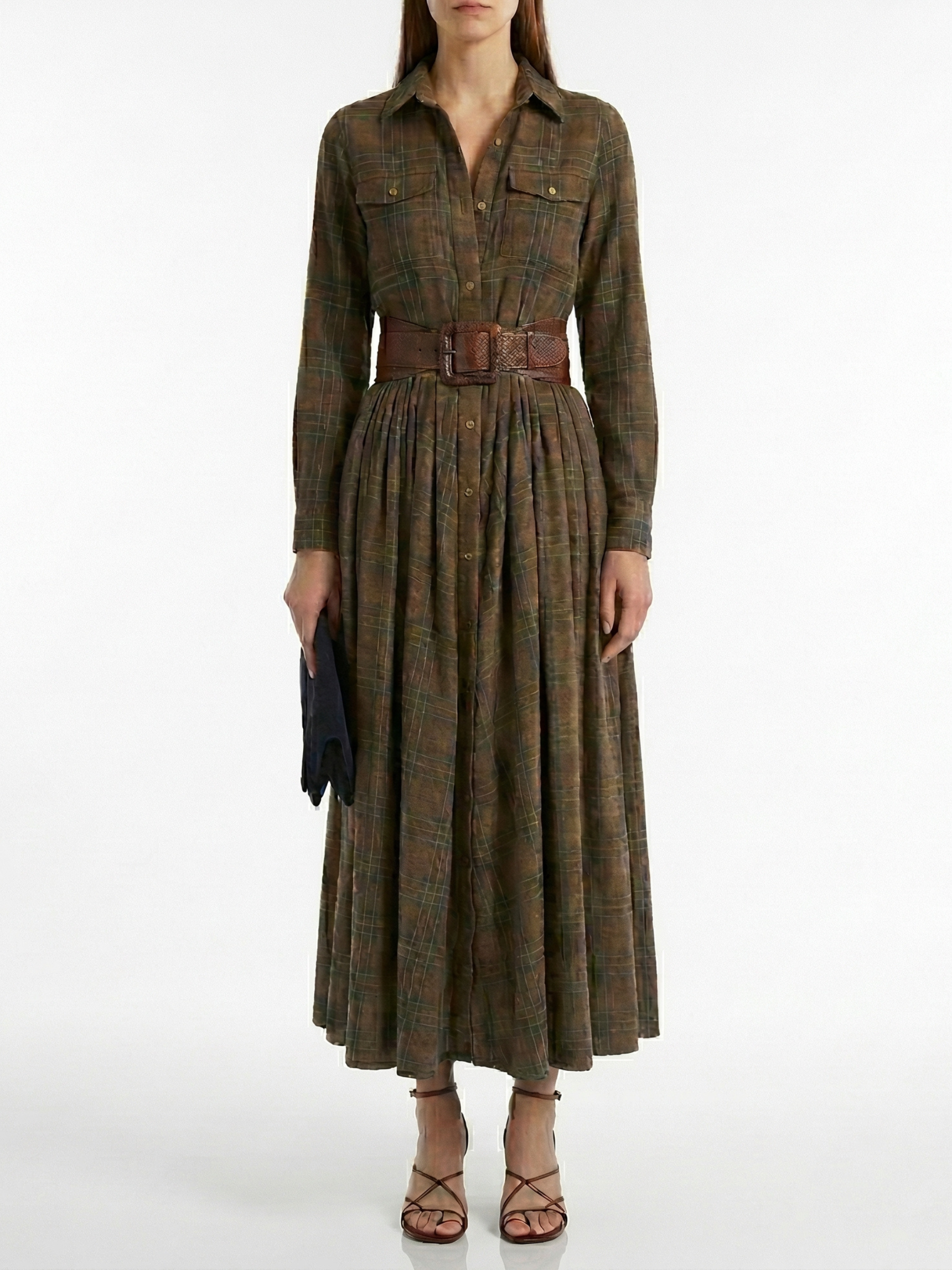 BEATRIZ™ | Vestido largo de cuadros con cinturón